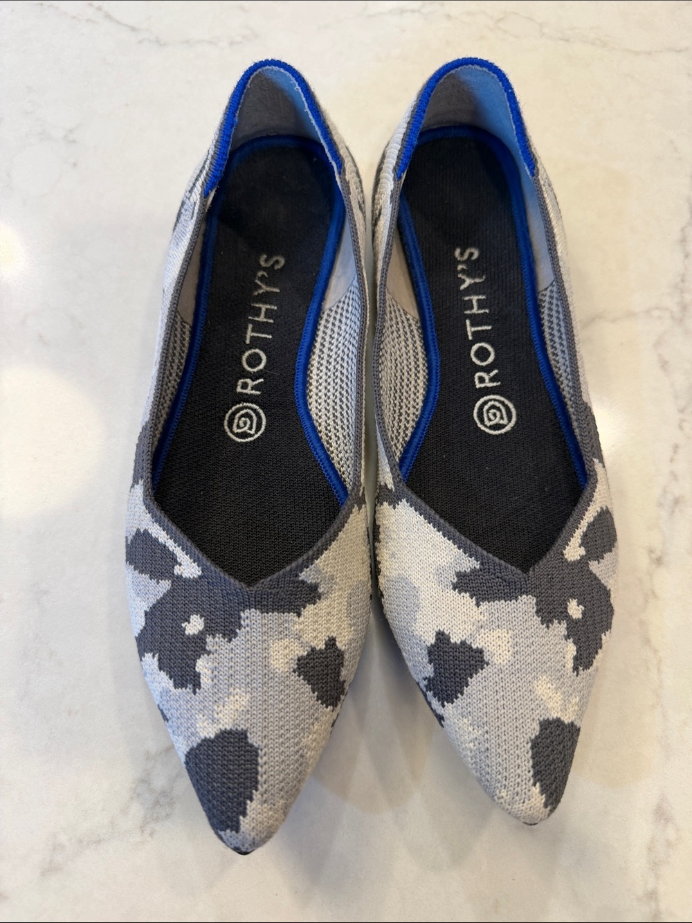 Rothy's Pointed Knit Ballet‎ Flats in Ash Gray Cammo Size 8